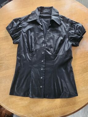 Blacky Dress Berlin Vintage Black Puff Sleeve Button Up Blouse | 100% Cotton